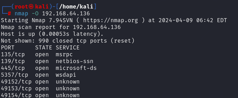 command nmap -O target_ip