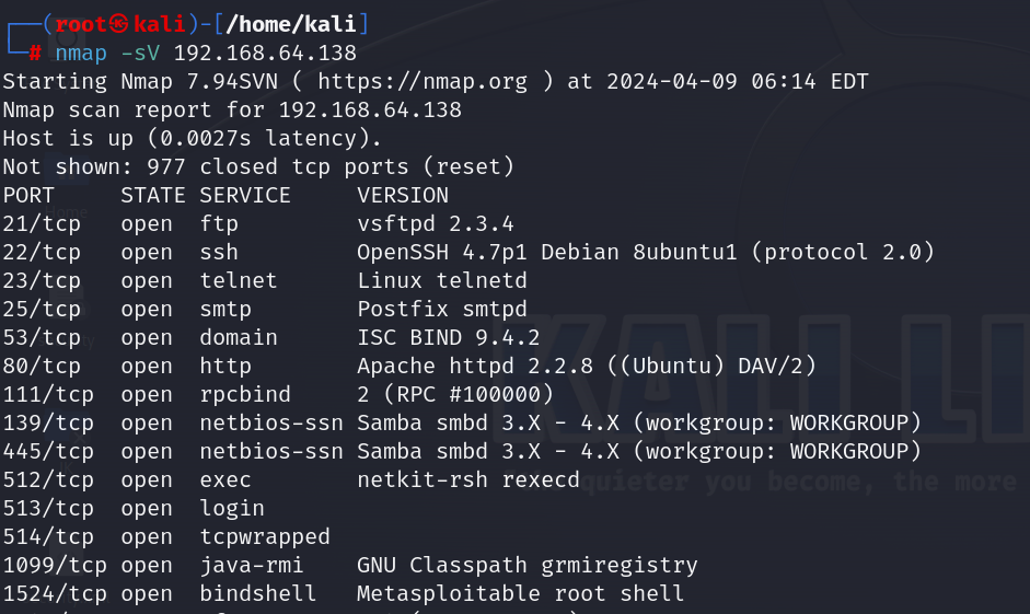 command nmap -sV ip_address