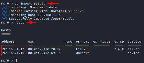 Metasploit database